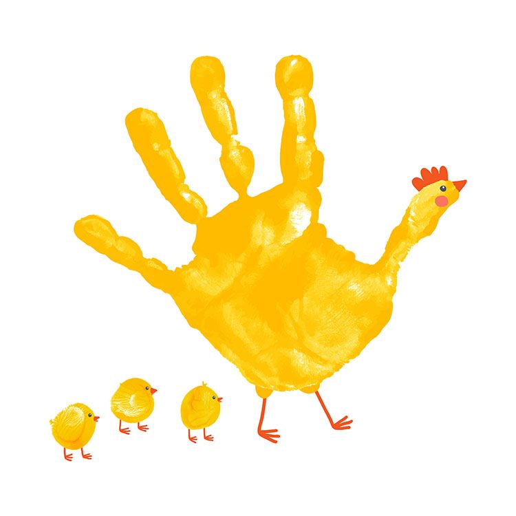La maman poule et ses poussins (empreintes de main et doigts)