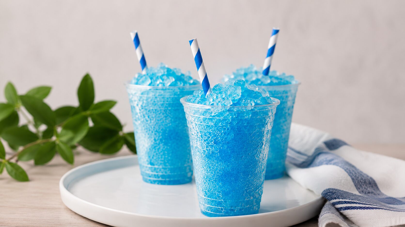 3 verres de slush bleu maison avec des pailles